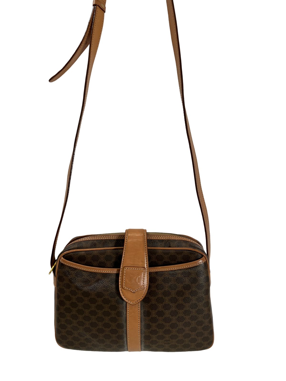 CELINE セリーヌ ショルダーバッグ ポシェット 斜め掛け 鞄 かばん マカダム柄 ブラウン 茶