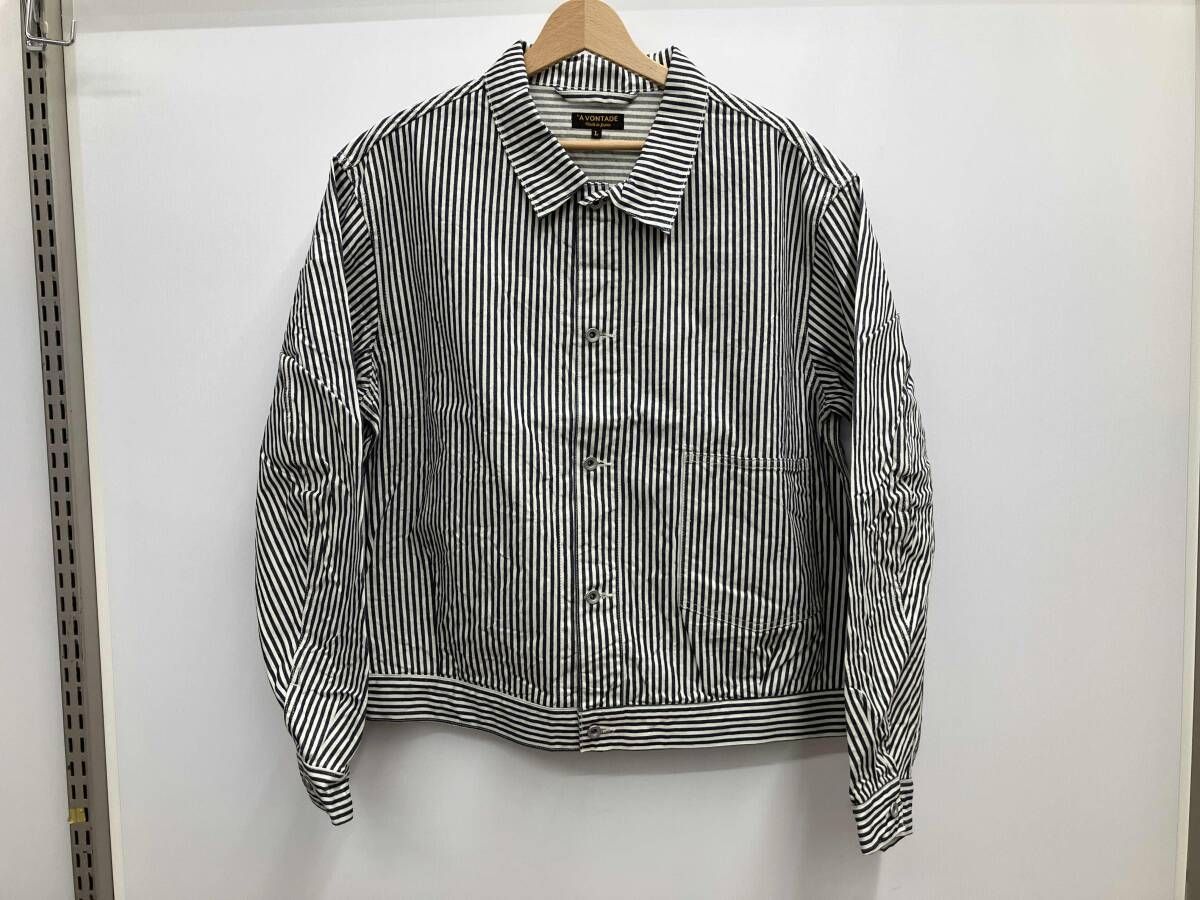 A VONTAGE ア ボンタージ Coal Mine Denim Blouse ヒッコリージャケット サイズL ホワイト×ブラック