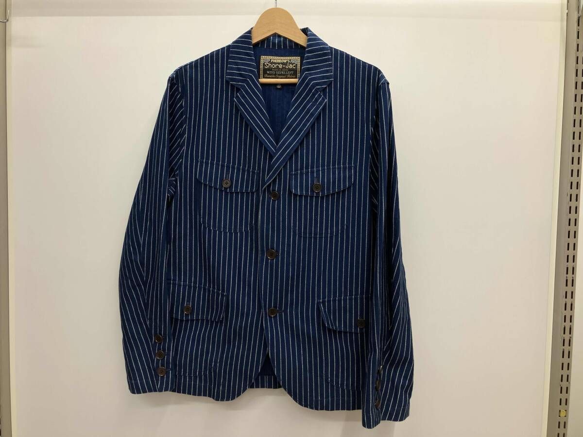 PHERROW\'S フェローズ Shore-Jacket W ストライプ コットン サイズ40 ブルー×ホワイト