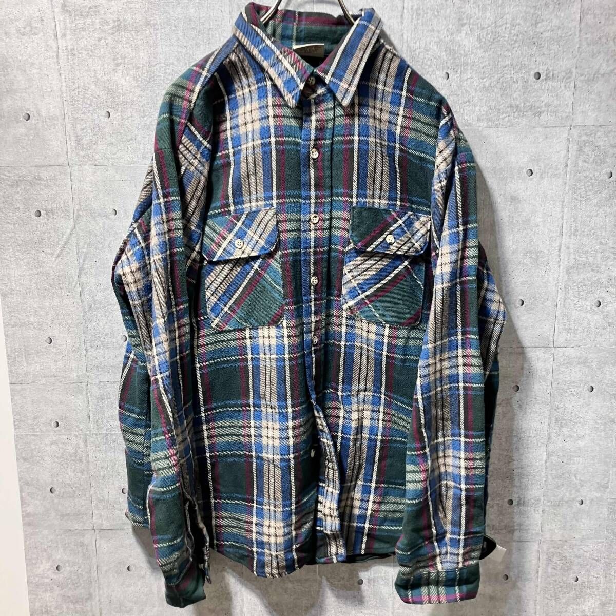 90s FIVE BROTHERS ヘビーネルシャツ XLサイズ グリーン系