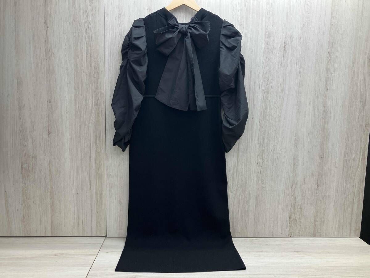 CELFORD/セルフォード 異素材ロングニットワンピース CW0215041 バックリボン ボリューム袖 タイトシルエット クルーネック 38サイズ