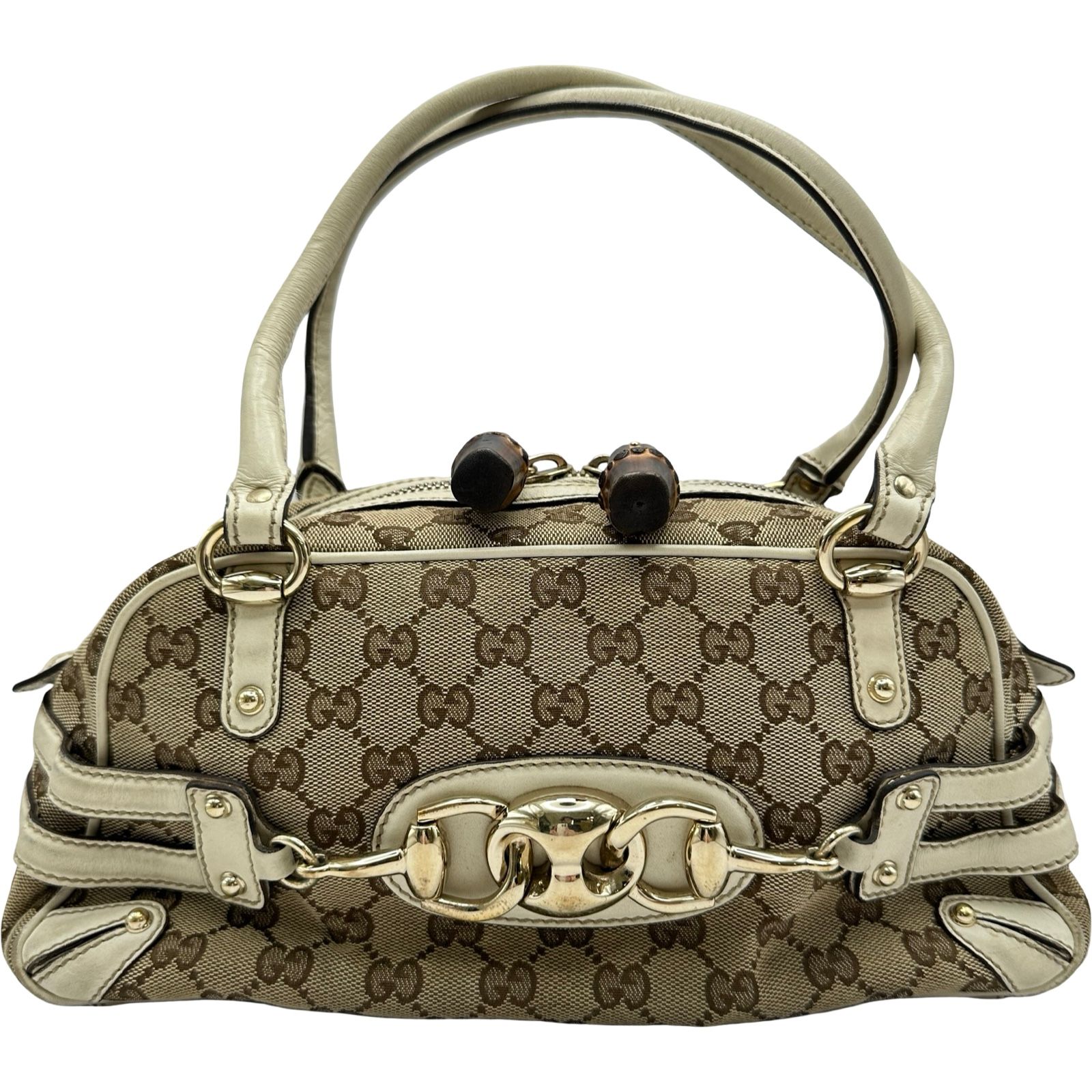 グッチ GUCCI ホースビットバンブーハンドバッグ 159399 ベージュ/ホワイト GGキャンバス レディース ハンドバッグ