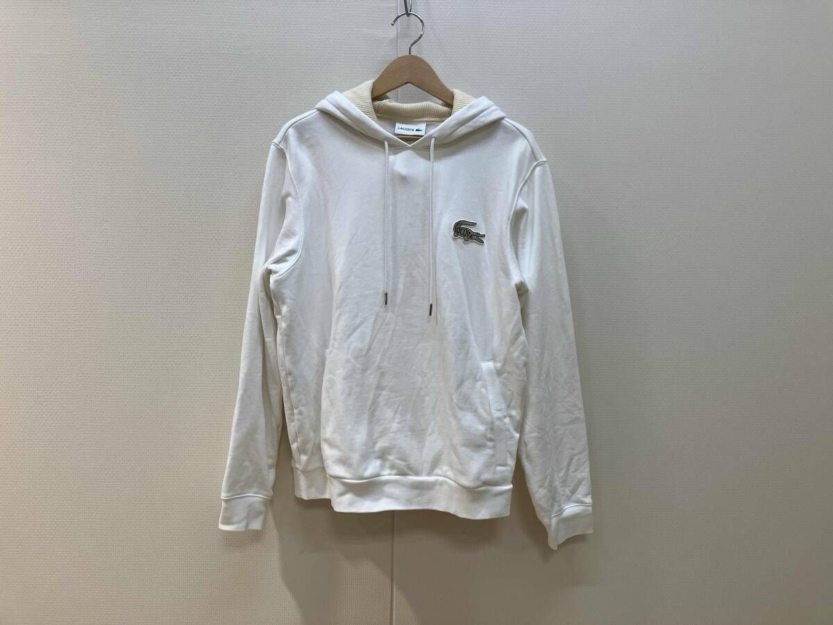 LACOSTE ラコステ ミドルワニロゴスウェットパーカー フーディ サイズM 白 ホワイト SH0056 メンズ 裏パイル コットン