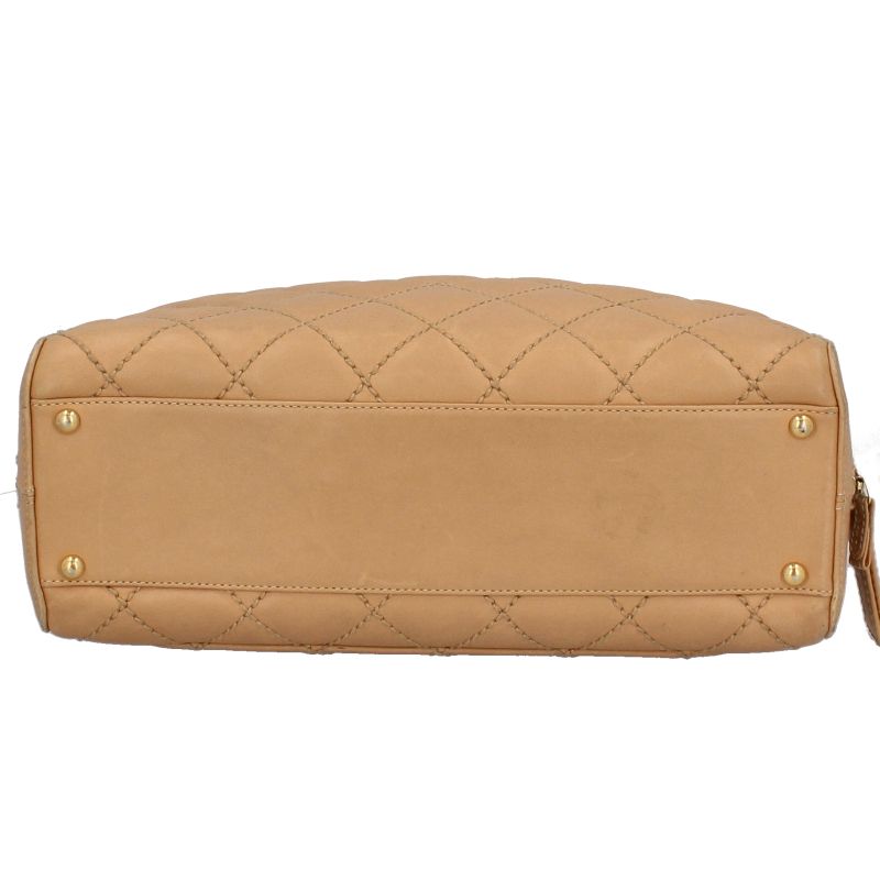 【鑑定済】　シャネル　ワイルドステッチ　ハンドバッグ　カーフ　ベージュ　GD金具 CHANEL - シャネル CHANEL ワイルドステッチハンドバッグ A18126