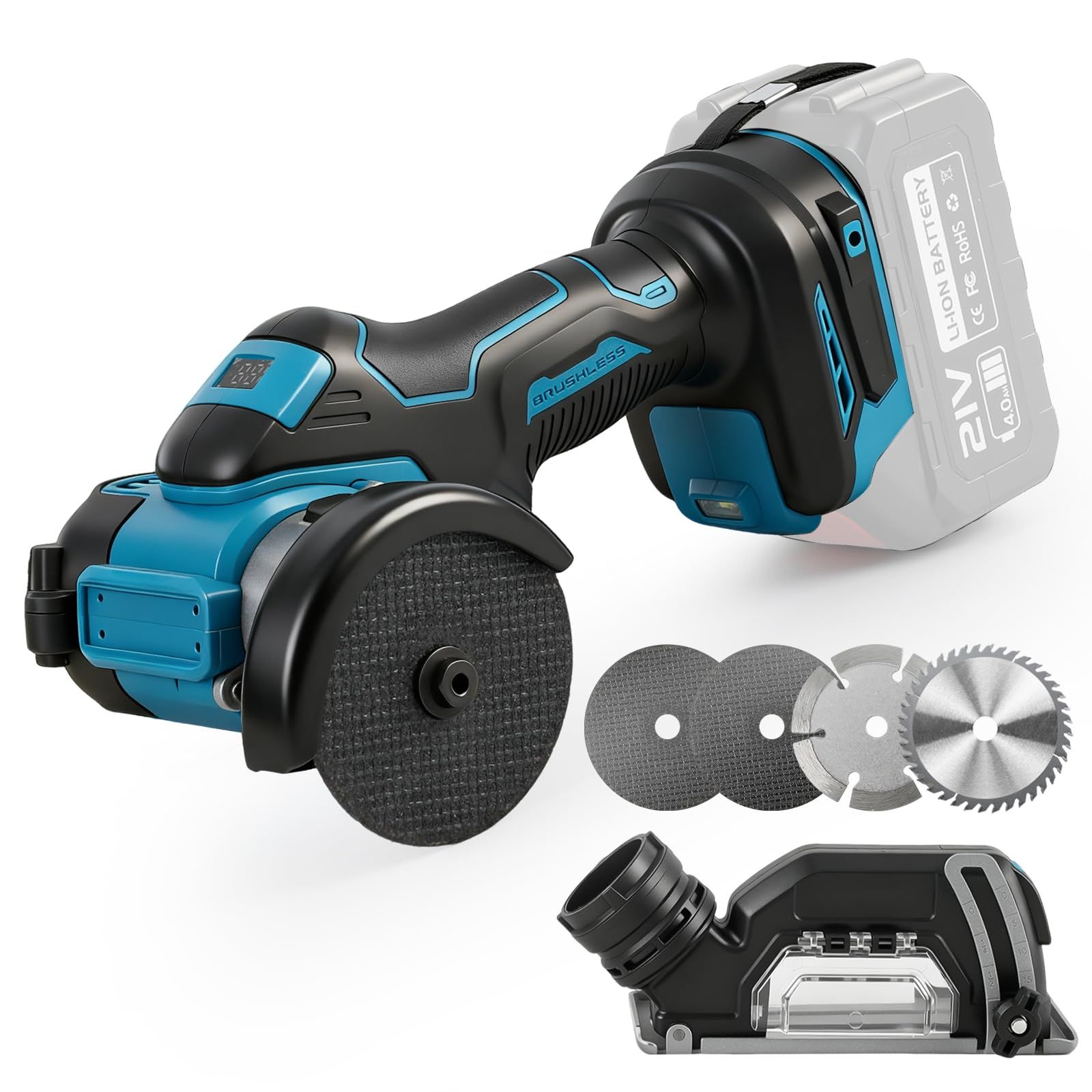 ディスクグラインダー 充電式 ミニグラインダー 電動 【14000RPM・砥石直径75mm】 マキタと互換性あり 650W ブラシレス コードレス 切削深さ18mm 正逆回転 無段変速 静音設計 バッテリ残量表示 小型 軽量 18vバッテリ対応 研磨 国内発送