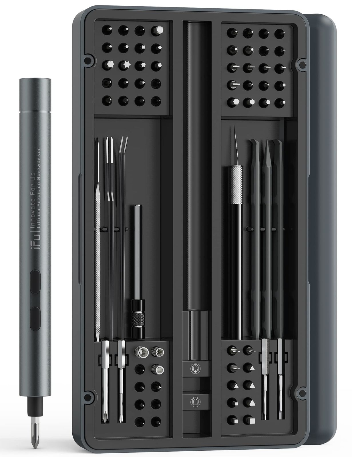 iFu 電動ドライバー 小型 精密ドライバーセット 90 in 1 ペン型電動精密ドライバー (Grey) 国内発送