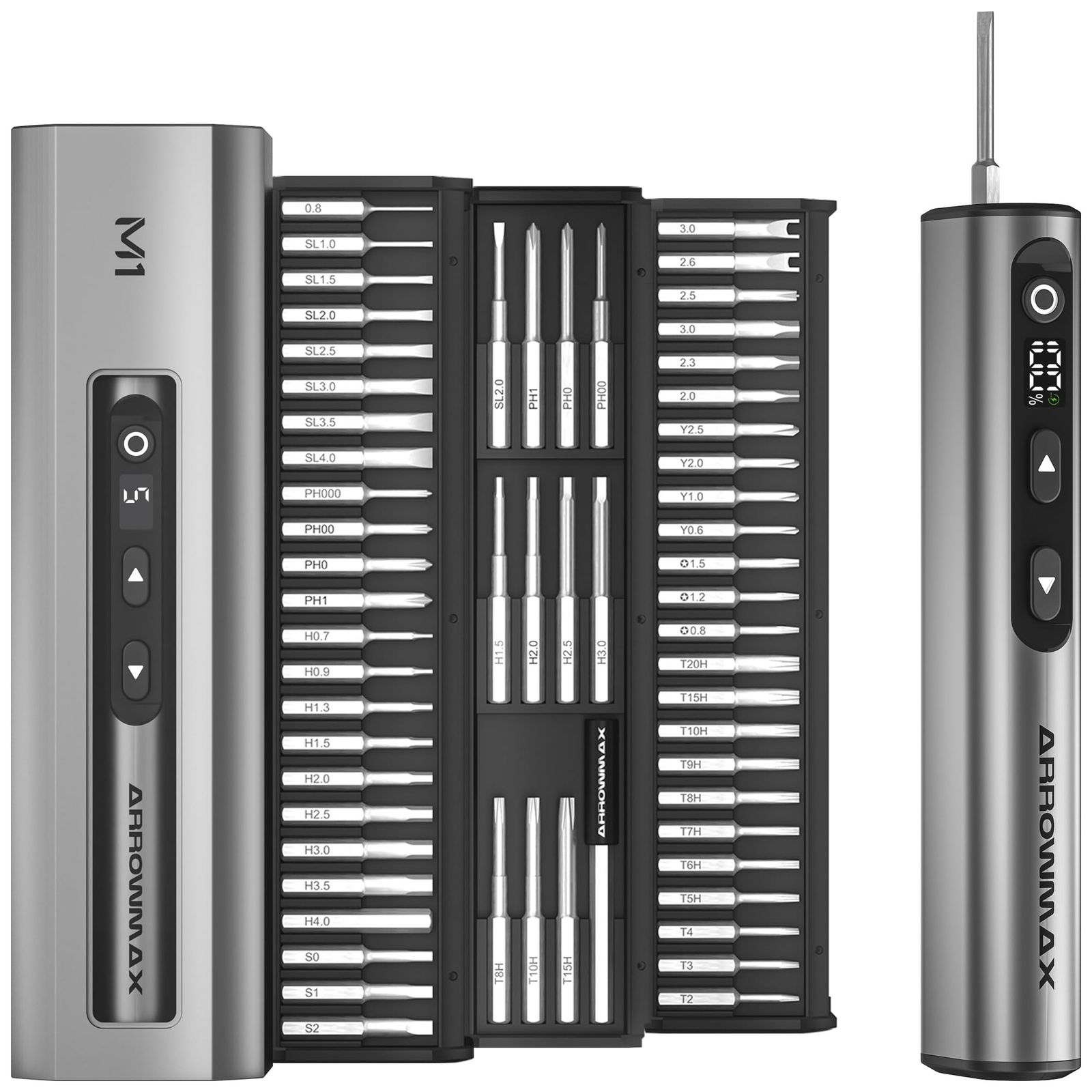 ARROWMAX 7.4V ミニ電動ドライバー 精密電動ドライバー 60イン1 磁気ビット 最大3N.m 5つのトルクモード 磁気ストレージ 5/32インチ六角 携帯電話 カメラ ノートパソコン 時計用修理ツールセット (M1) 国内発送
