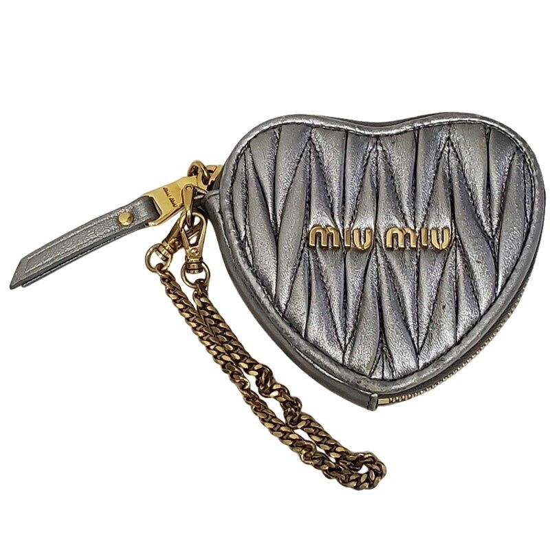 MIU MIU ミュウミュウ ハート コインケース 5TL358 シルバー マテラッセレザー レディース 【中古】 32605K80