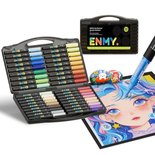 ENMY 36色セット 直液式 アクリルマーカー イラストマーカー 水性 筆ペン アートマーカー 美術 漫画 ファブリック 編み物マーカー キャンバス/ガラス/木 布用ペン テキスタイル用 カラーペン shu