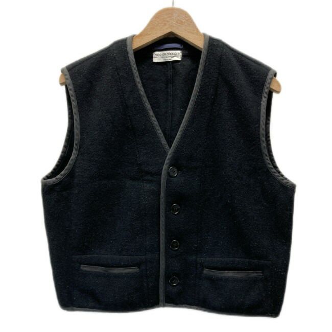 【中古】　robe de chambre COMME des GARCONS　ベスト　80s vintage　80年代　レイヤード　Vネック　フルボタン　無地　ウール　フロントポケット　AD1989　日本製　ドメスティック　古着　/1156