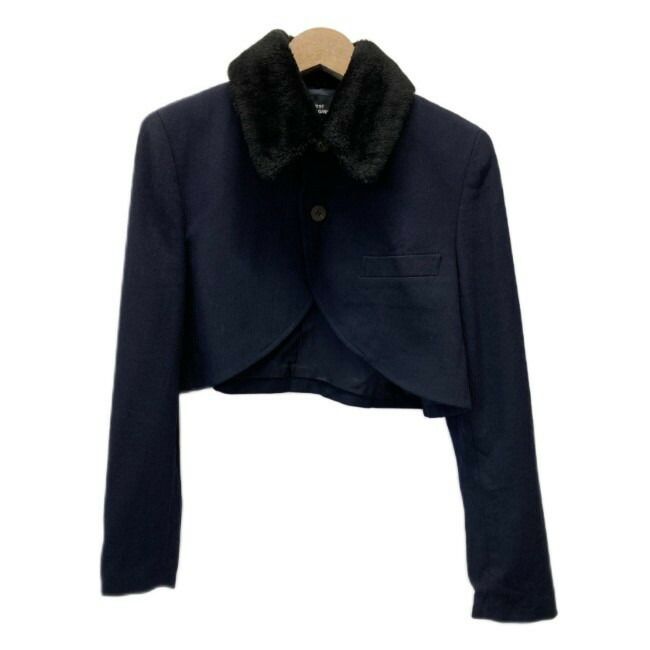 【中古】　tricot COMME des GARCONS　ウールジャケット　80s vintage　80年代　ジャケット　ショート丈　アウター　襟ボア　無地　シングルボタン　フロントポケット　AD1988　日本製　ドメスティック　古着　/2497