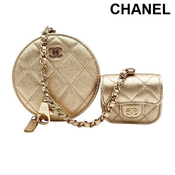 ● シャネル CHANEL マトラッセ コインケース AirPodsケース 2024 イヤーズギフト シャンパンゴールド レザー レディース 6V500