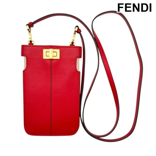 ● フェンディ FENDI ピーカフォン スマホショルダー ショルダーバッグ 赤 レザー レディース 6V499