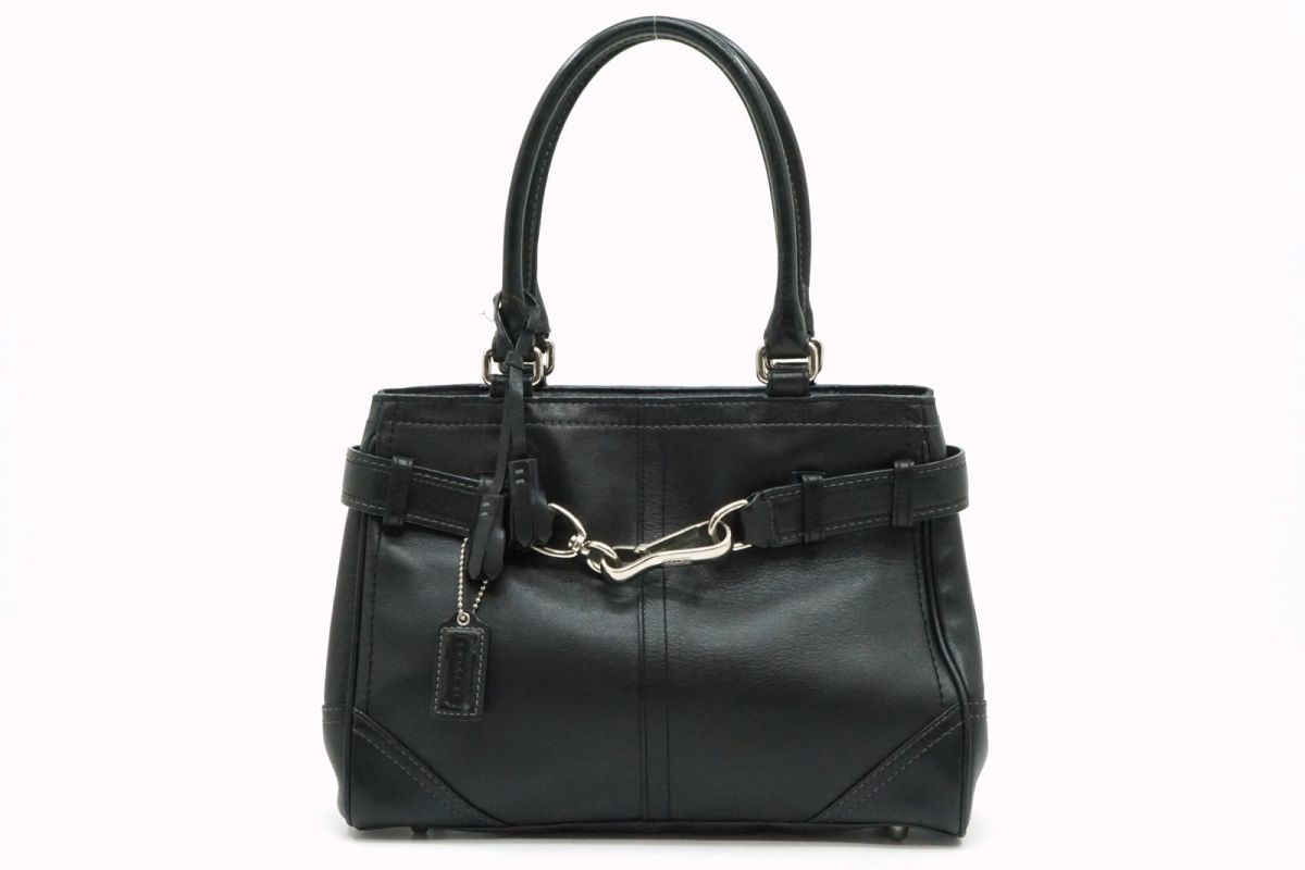 コーチ ハンプトンズ サッチェル セミ ショルダー ハンドバッグ トート F08A70 タッセル チャーム レザー 黒 ブラック COACH 6353h