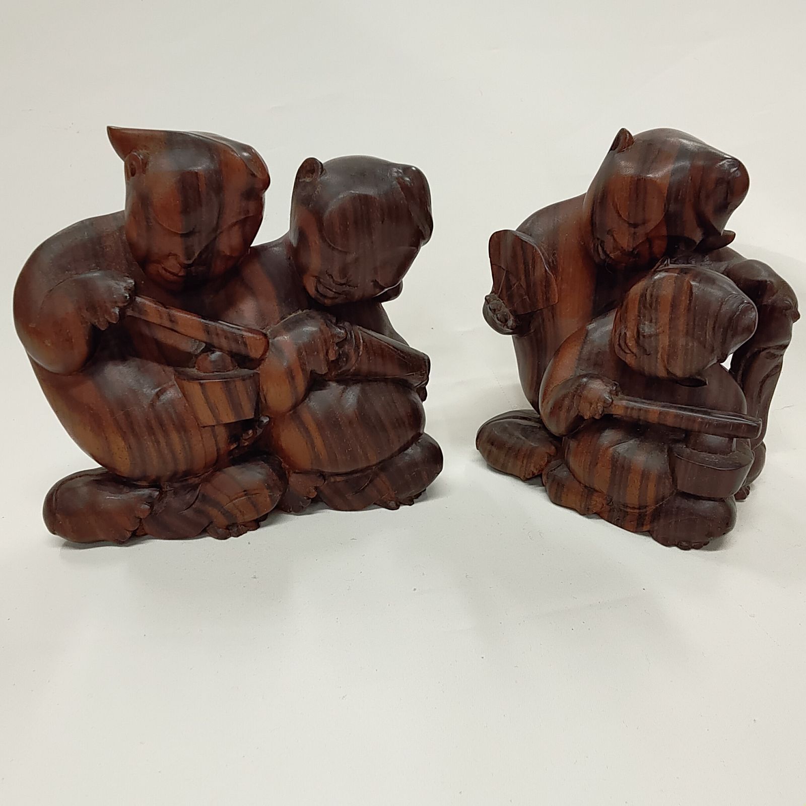 木彫り 置物 2体セット 民芸品 インテリア 東南アジア工芸 ヴィンテージ レトロ 手彫り 天然木 X078