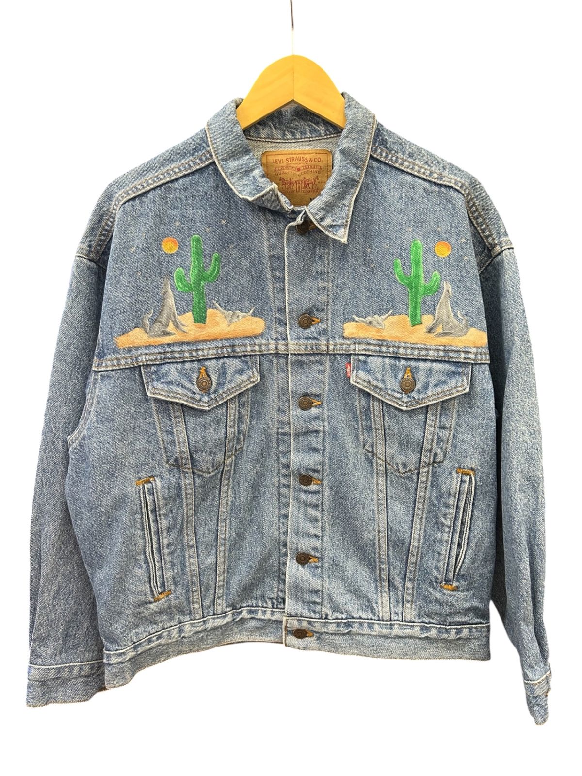 Levi’s (リーバイス) デニムジャケット Gジャン イラストカスタム USA製 90S ボタン裏527 古着 ビンテージ 70507-4890 M ライトブルー メンズ/027