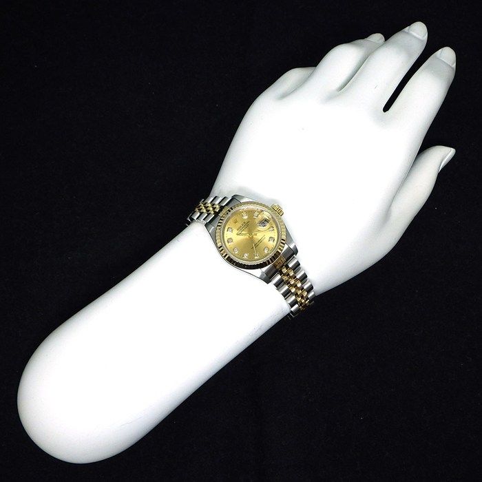 ロレックス Rolex 腕時計 デイトジャスト 79173G Y番 2002年 10ポイント ダイヤインデックス サンレイ シャンパンゴールド文字盤 デイト K18YG SS 自動巻き 【箱・保付き】 【中古】 ロレックス Rolex 腕時計 デイトジャスト 79173G Y番 2002年 10