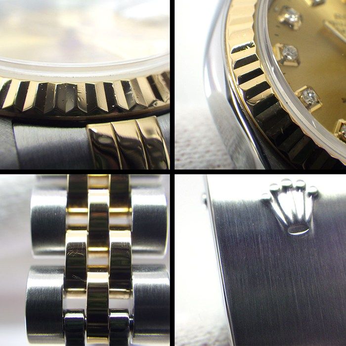 ロレックス Rolex 腕時計 デイトジャスト 79173G Y番 2002年 10ポイント ダイヤインデックス サンレイ シャンパンカラー文字盤 フルーテッドベゼル ジュビリーブレス K18YG SS 自動巻き 【箱・保付き】 【中古】 ロレックス Rolex 腕時計 デイトジャスト 79173G Y番 2002年 10