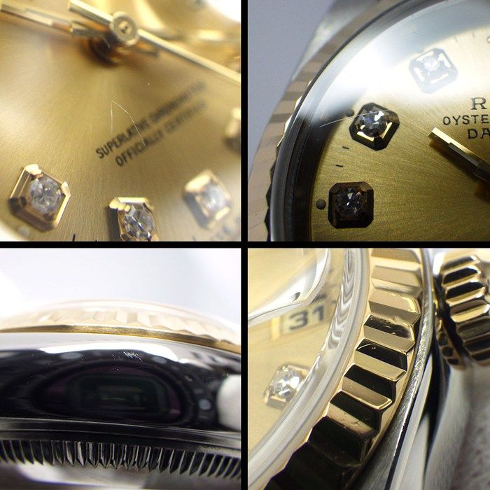 ロレックス Rolex 腕時計 デイトジャスト 79173G Y番 2002年 10ポイント ダイヤインデックス サンレイ シャンパンゴールド文字盤 デイト K18YG SS 自動巻き 【箱・保付き】 【中古】 ロレックス Rolex 腕時計 デイトジャスト 79173G Y番 2002年 10