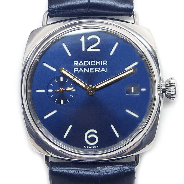 パネライ PANERAI 腕時計 ラジオミール クアランタ PAM01293 サンレイ ブルー文字盤 デイト スモールセコンド ネイビー アリゲーターレザーベルト SS 自動巻き 【箱・保付き】 【中古】