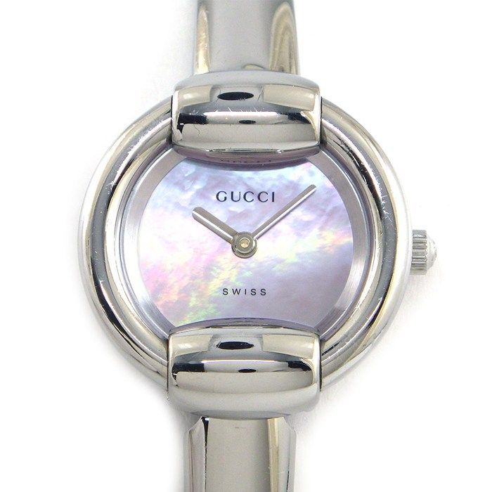 グッチ GUCCI 腕時計 バングルウォッチ ラウンド 1400L ピンクシェル文字盤 SS クオーツアナログ 【中古】