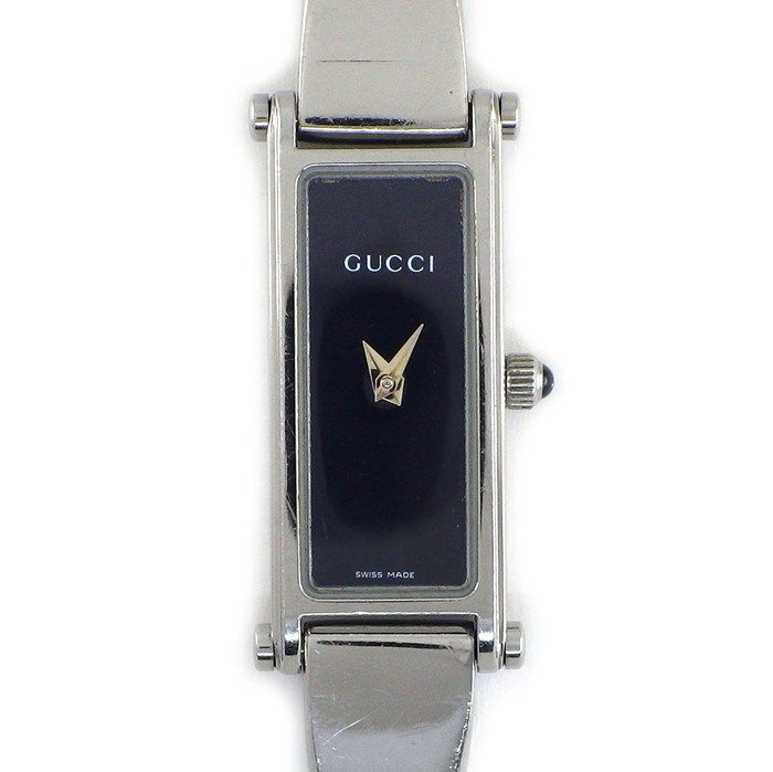 グッチ GUCCI 腕時計 バングルウォッチ 1500L レクタンギュラー ブラック文字盤 SS クオーツアナログ 【中古】