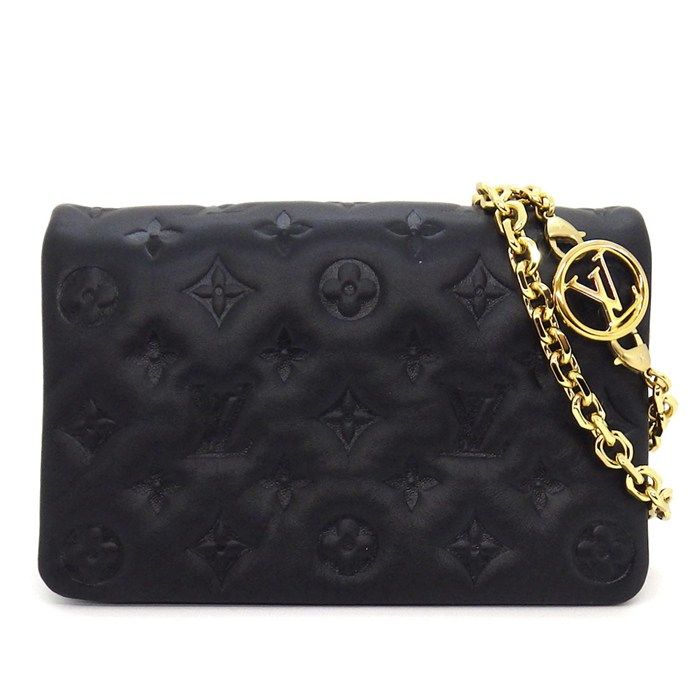 ルイ・ヴィトン LOUIS VUITTON ショルダーバッグ ポシェット クッサン M82116 ブラック ピンク モノグラムエンボス ゴールド金具 【中古】