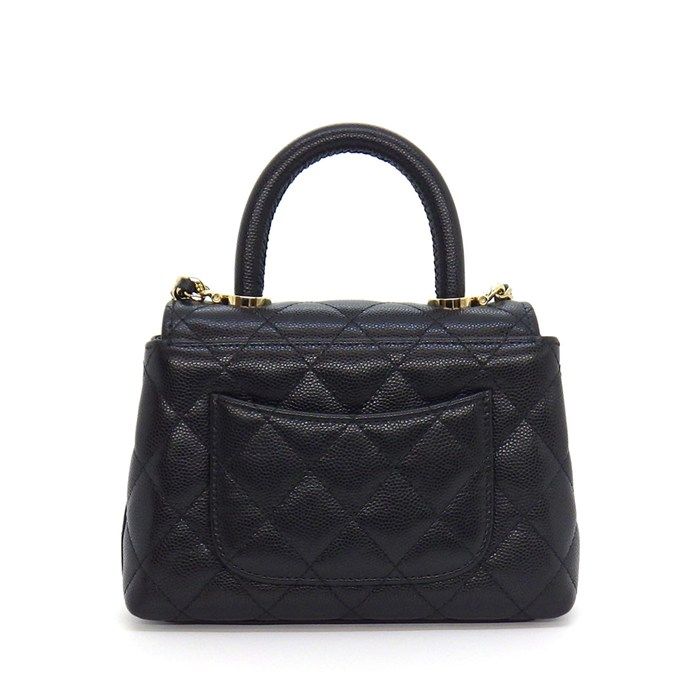 シャネル CHANEL ショルダーバッグ マトラッセ ココハンドル エクストラミニ トップハンドル AP4244 ブラック キャビアスキン 【中古】