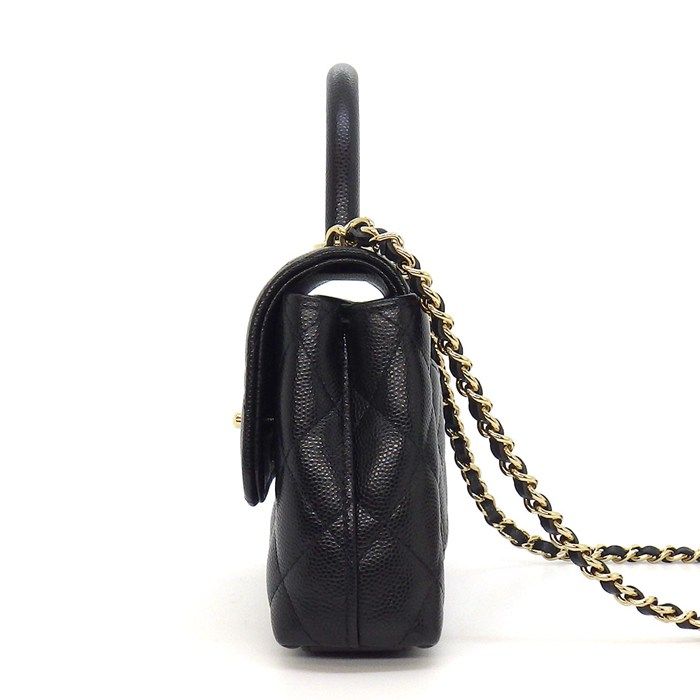 シャネル CHANEL ショルダーバッグ マトラッセ ココハンドル エクストラミニ トップハンドル AP4244 ブラック キャビアスキン 【中古】