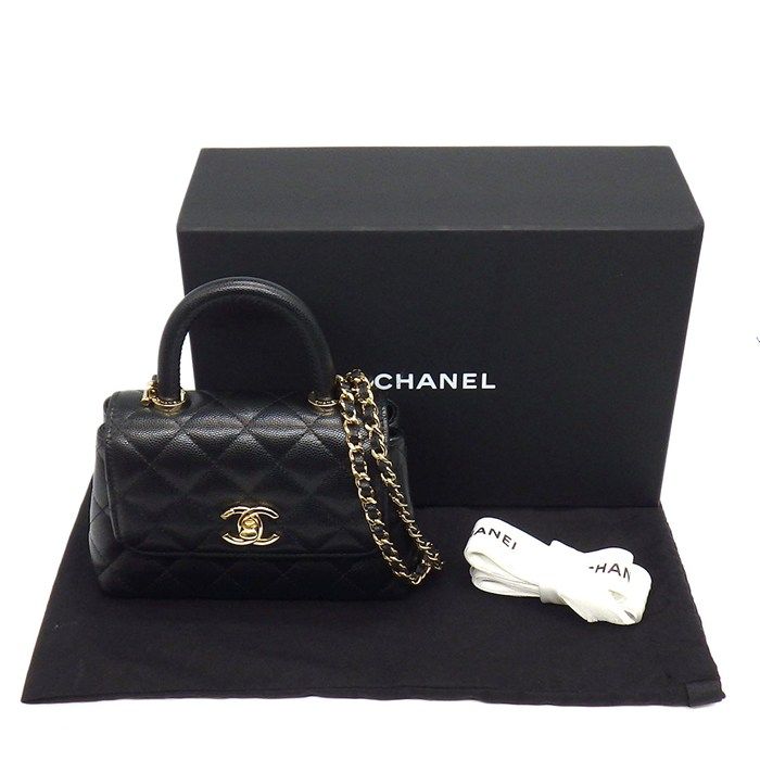 シャネル CHANEL ショルダーバッグ マトラッセ ココハンドル エクストラミニ トップハンドル AP4244 ブラック キャビアスキン 【中古】