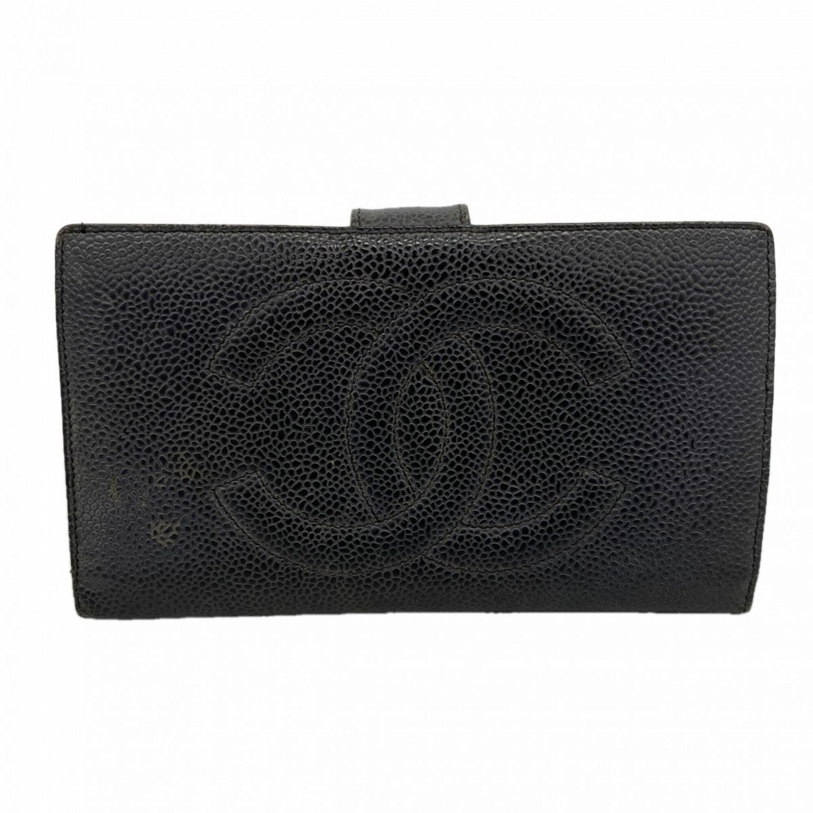 シャネル(Chanel) シャネル 長財布 キャビアスキン ブラック レディース