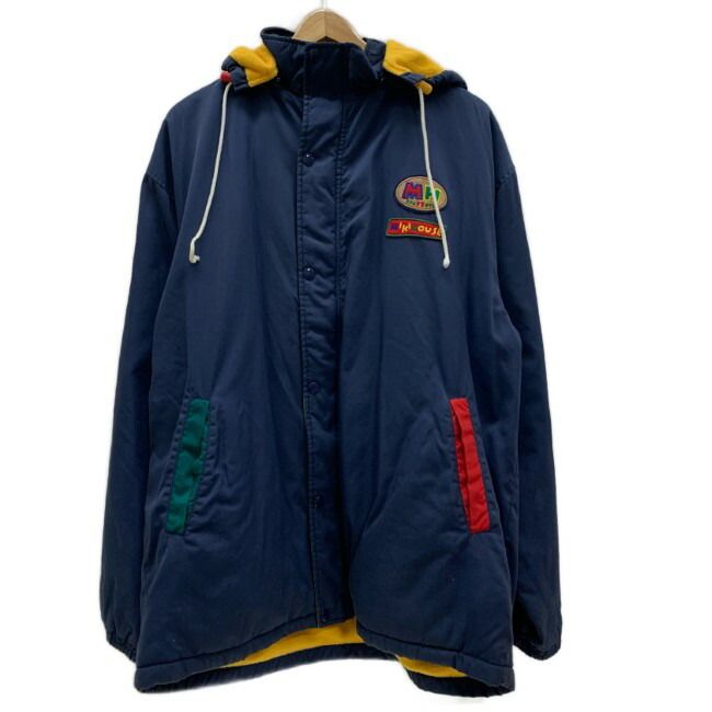 【中古】　MIKI HOUSE　ブルゾン　アウター　バイカラー　フード取り外し可能　フルジップ　ボタン　裏地フリース　ワッペンデザイン　日本製　古着　/1904