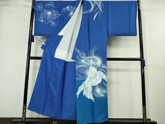 平和屋本店●極上　男性　訪問着　キングサイズ　作家物　手描き　鳳凰　暈し染め　銀彩　銀通し地　逸品　DZAB6388kh6