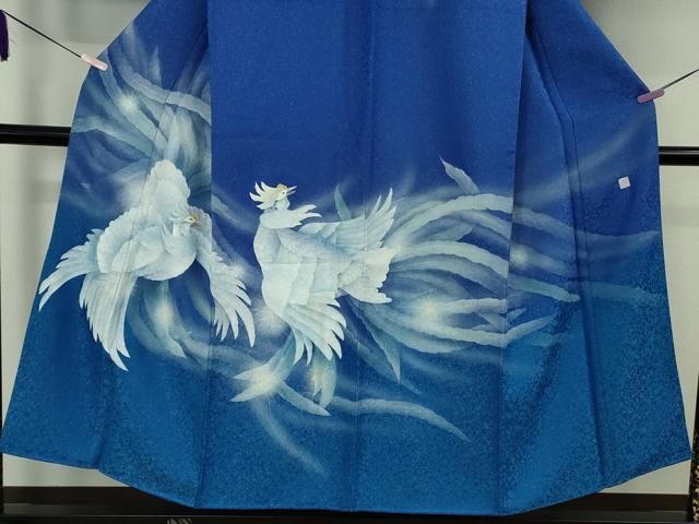 平和屋本店●極上　男性　訪問着　キングサイズ　作家物　手描き　鳳凰　暈し染め　銀彩　銀通し地　逸品　DZAB6388kh6