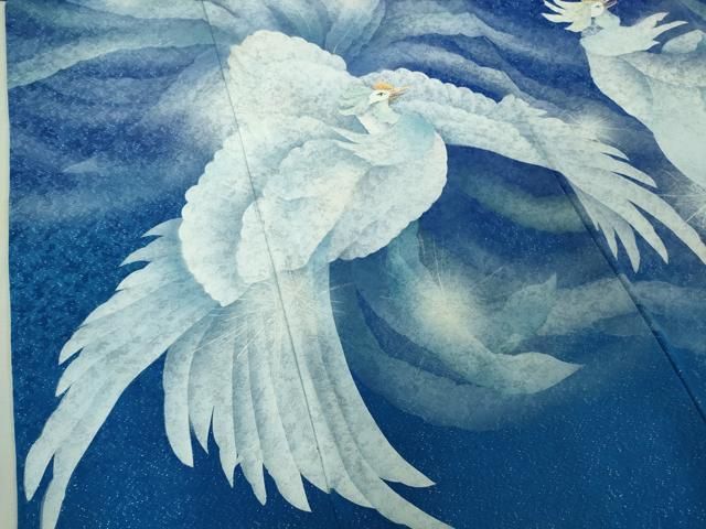 平和屋本店●極上　男性　訪問着　キングサイズ　作家物　手描き　鳳凰　暈し染め　銀彩　銀通し地　逸品　DZAB6388kh6
