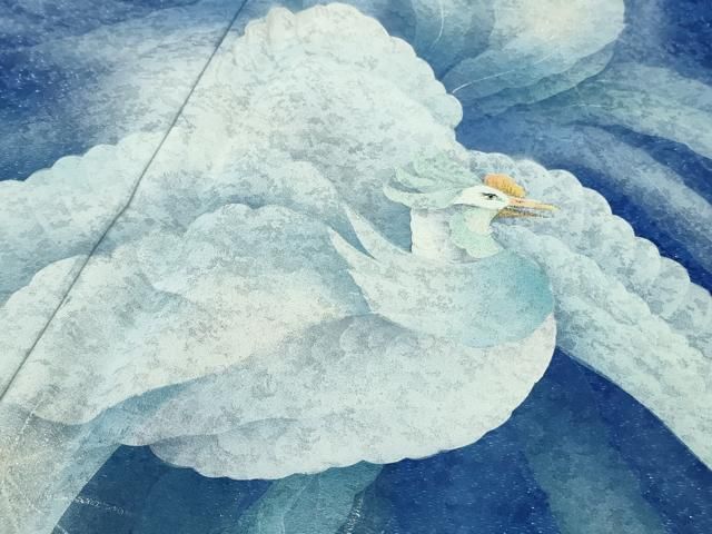 平和屋本店●極上　男性　訪問着　キングサイズ　作家物　手描き　鳳凰　暈し染め　銀彩　銀通し地　逸品　DZAB6388kh6