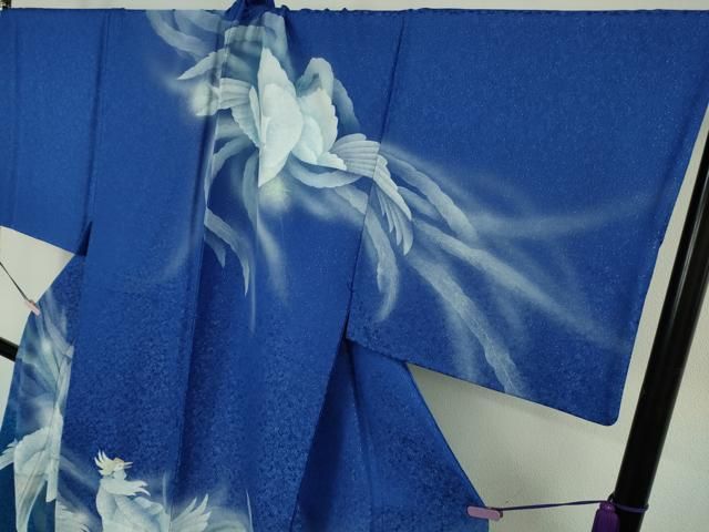 平和屋本店●極上　男性　訪問着　キングサイズ　作家物　手描き　鳳凰　暈し染め　銀彩　銀通し地　逸品　DZAB6388kh6