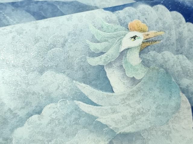 平和屋本店●極上　男性　訪問着　キングサイズ　作家物　手描き　鳳凰　暈し染め　銀彩　銀通し地　逸品　DZAB6388kh6