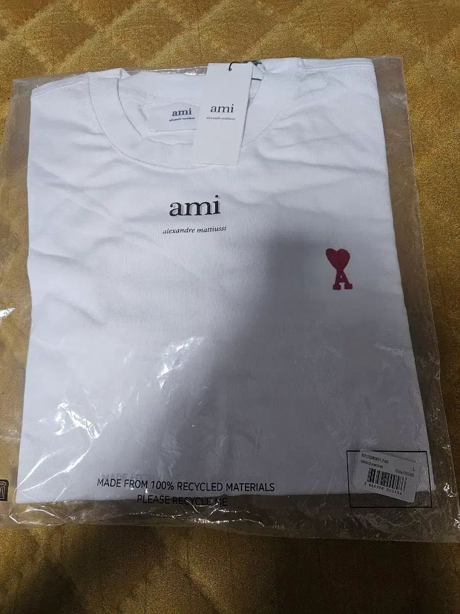 アミ スモール ハート ロゴ 長袖Tシャツ 白 L
