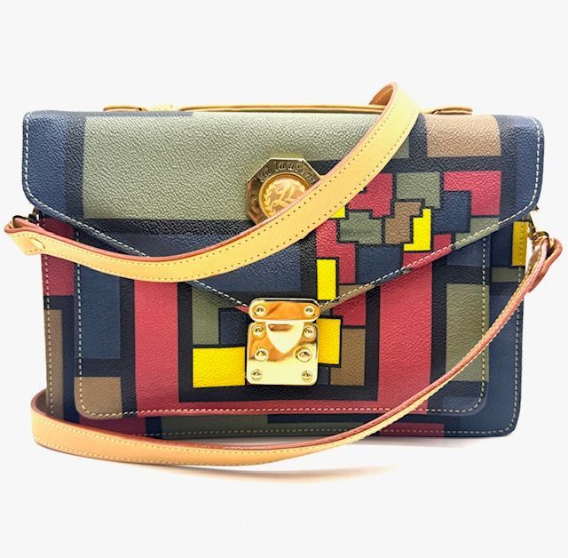 【美品】Double Fish（ダブルフィッシュ）幾何学模様 マルチカラー 2WAYバッグ　保管品　H8-5-22