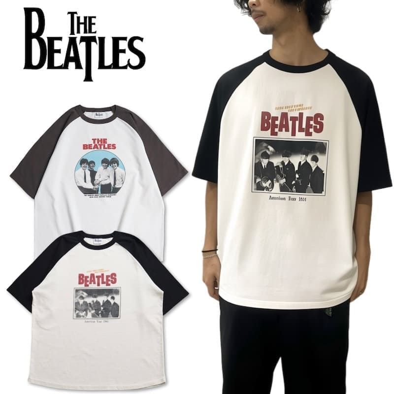 新品 メンズ The Beatles ビートルズ 半袖 Tシャツ 半袖Tシャツ ティーシャツ フォトプリント ロゴ ツアーTシャツ バンドTシャツ バンT ラグラン ワイドシルエット ユニセックス レディース 白 ホワイト 黒 チャコール M L LL XL