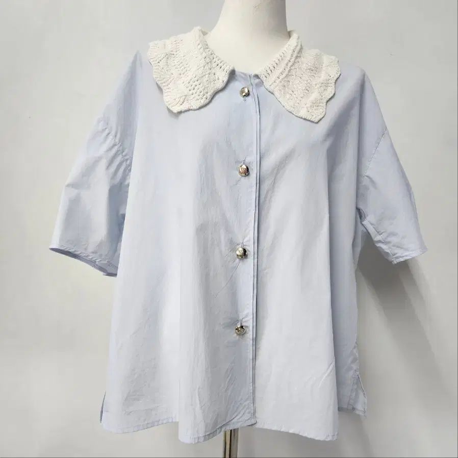 SJSJ クロシェ レース レイ KARA ゴールド ボタン シャツ 55 66