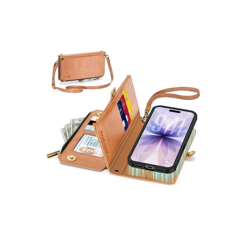 【新品】 TUCCH iphone 17 対応 ケース 手帳型 2 in 1 分離式 6.3インチ ショルダー ストラップ付き 取り外し可 RFIDブロッキング 大容量 9つカードポケット ファスナー 肩掛け 斜め掛け 横置きスタンド機能 PU合皮 衝撃吸 0 5,408円