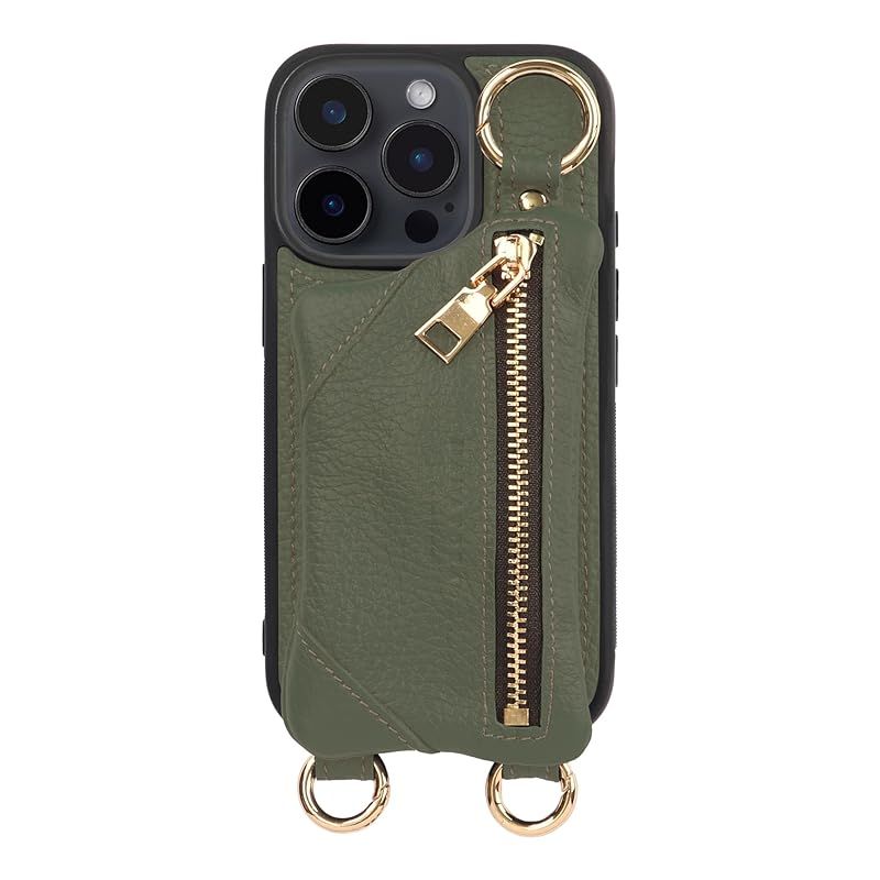 【新品】 HANATORA for iPhone 16Pro ケース ショルダー 本革 日本製 耐衝撃 スマホケース スマホ ショルダーストラップ 付き ファスナー スマホショルダー カバー カード 収納 小銭入れ ピスタチオ BPCJP-16Pro-Pi 0