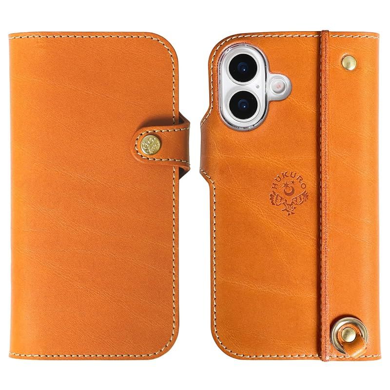 【新品】 [HUKURO] iPhone17 互換品 手帳型 ケース 栃木レザー 本革 スマホケース 落下防止 グリップ カバー ストラップホール 持ちやすい フクロ ライトブラウン