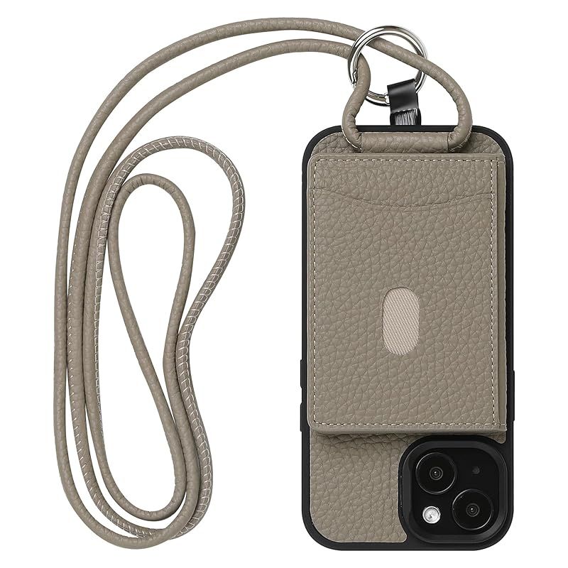【新品】 シュリンクレザー 本革 スマホケース iPhone用 16 互換性 MagSafe 対応ケース スマホショルダー カードケース ロングストラップ (マイゼーナ) 0