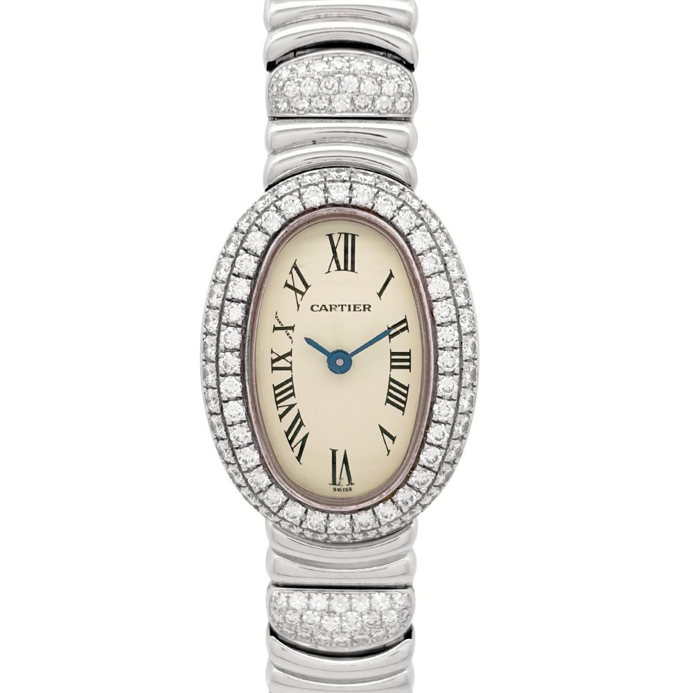 カルティエ Cartier 2369(WB5095EA) ミニ ベニュワール 腕時計 アイボリー文字盤 ダイヤモンド 金無垢 ホワイトゴールド 66.3g レディース【中古】
