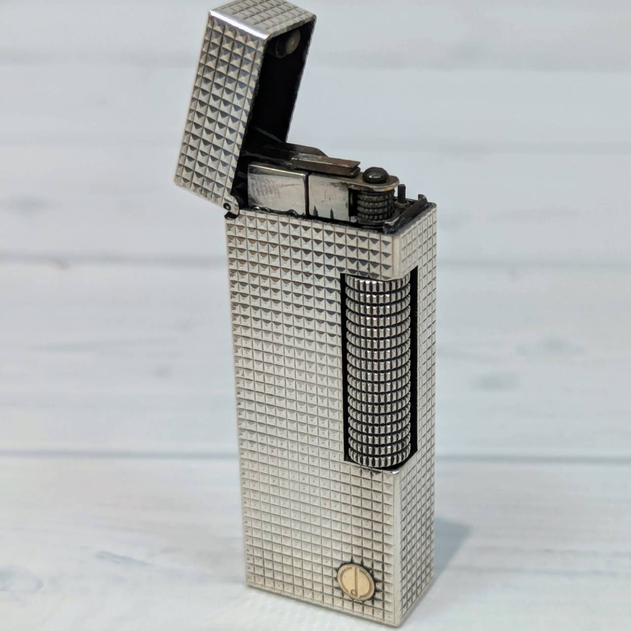 【塩】dunhill ダンヒル ローラガス シルバーフィニッシュ マイクロピラミッド ガスライター【23579MO】E7