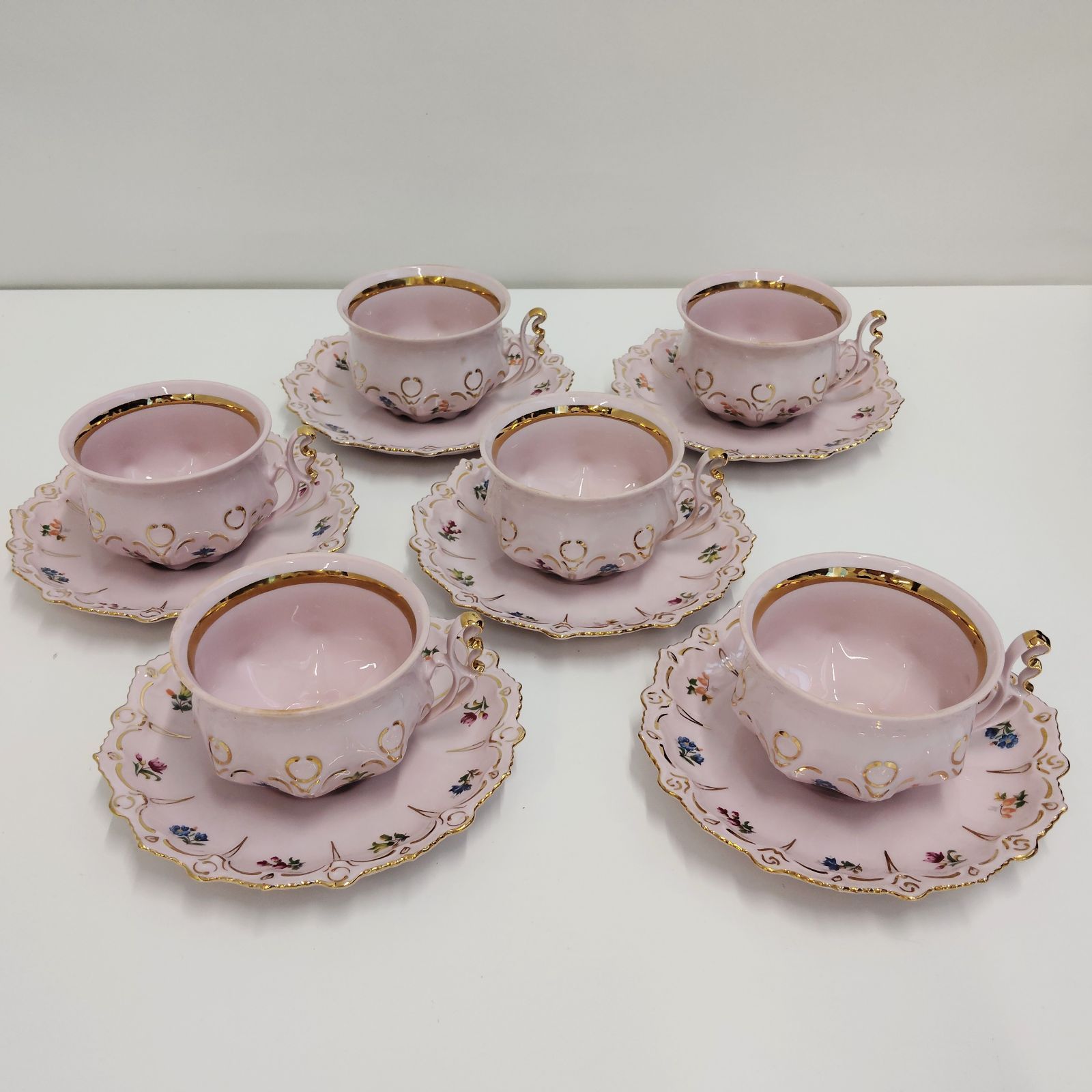 【F251222-9-2】　チェコ H&C ホドフ ショドフ 6客セット ピンク カップ 希少