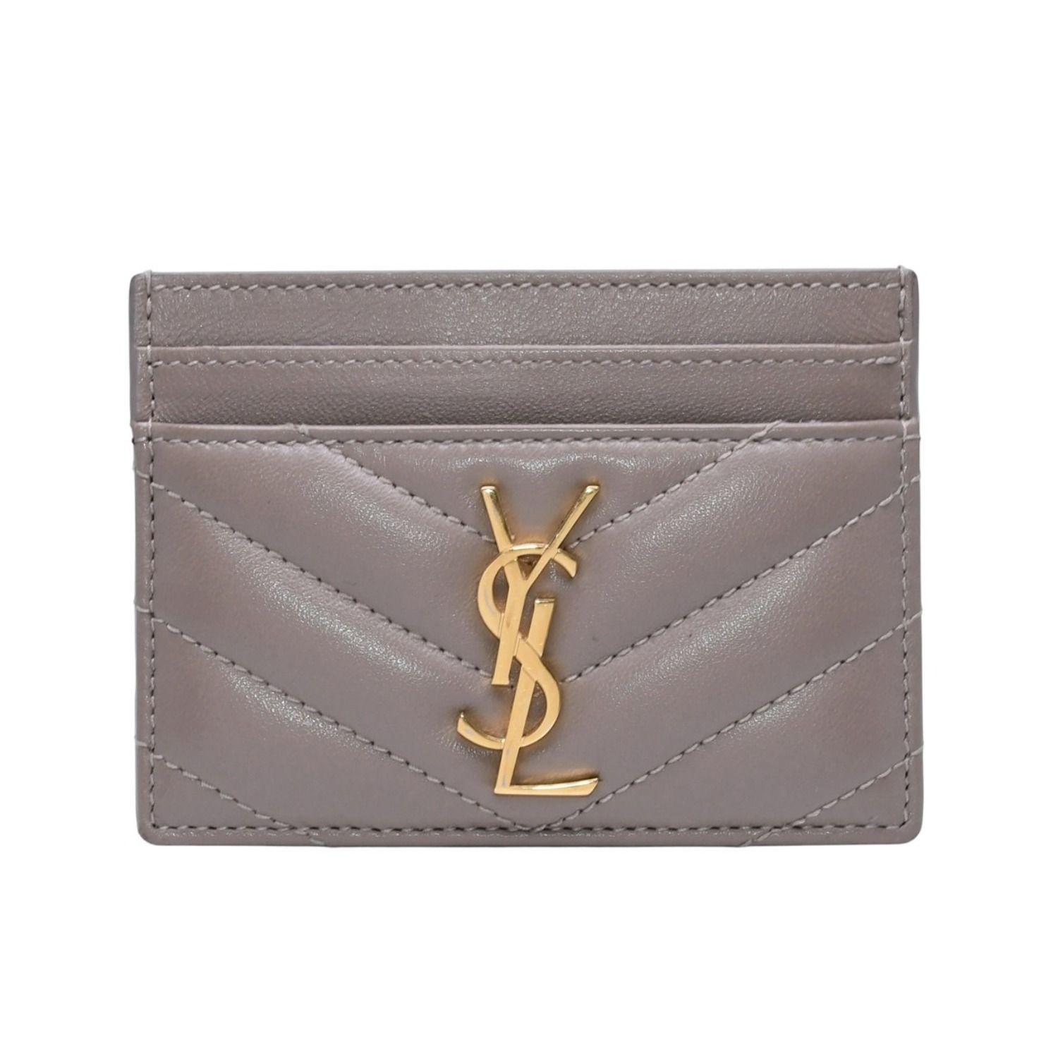 極美品 YVES SAINT LAURENT イヴサンローラン モノグラムカードケース GNC423291 レザー ベージュ ゴールド金具 中古 4a001709